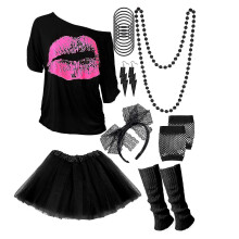 (Black, XL) 80s 90s Costume Theme Party Accessories Clothing Neon Party Carnival Women Girls