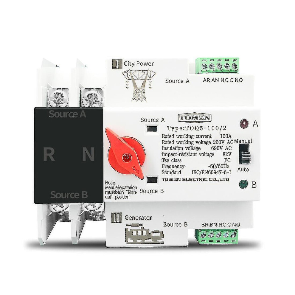Tomzn Single Phase Din Rail Ats 220V Uninterrupted Power 2P 63A 4814698620268