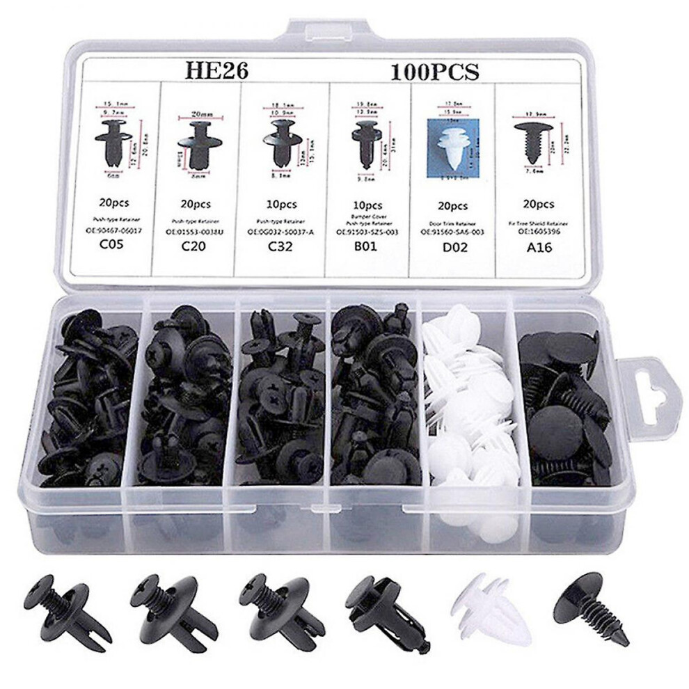 100-Piece Bumper Retainer Clips Set - Most Popular Sizes For Car Plastic Rivets 4814698624143