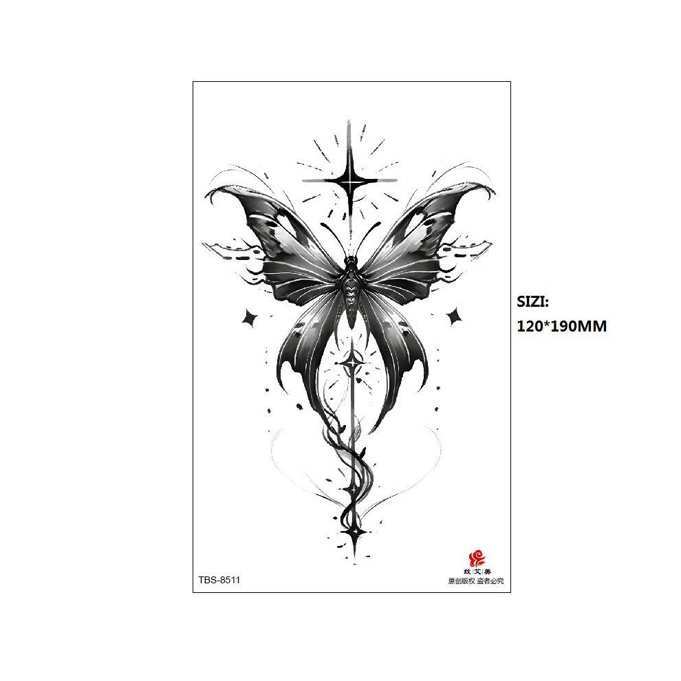 (TBS-8511, 120 * 190MM) New Black Butterfly Owl Sunflower Spot Wholesale Cross-Border Set Water Transfer Printing Simulation Temporary Tattoo Stickers