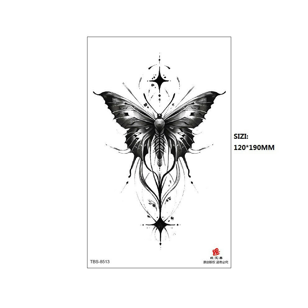 (TBS-8513, 120 * 190MM) New Black Butterfly Owl Sunflower Spot Wholesale Cross-Border Set Water Transfer Printing Simulation Temporary Tattoo Stickers