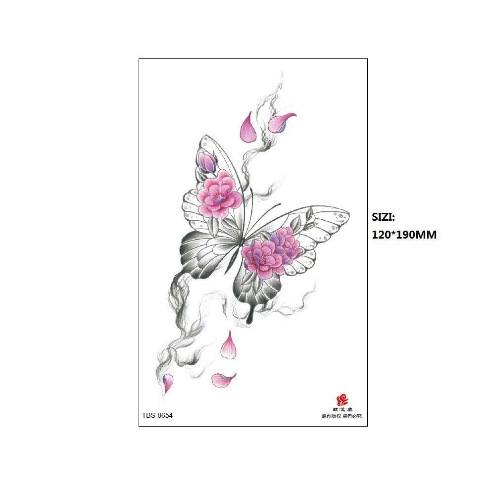 (TBS-8654, 120 * 190MM) New Black Butterfly Owl Sunflower Spot Wholesale Cross-Border Set Water Transfer Printing Simulation Temporary Tattoo Stickers