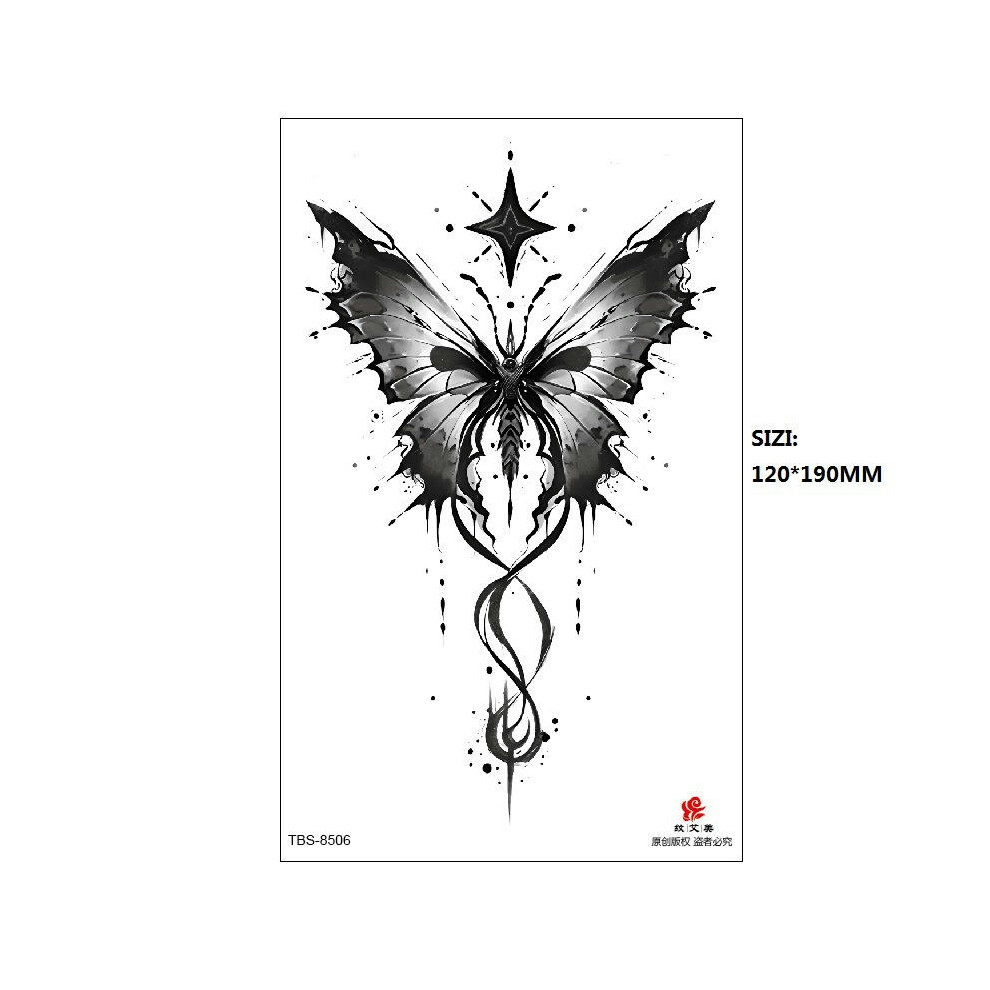 (TBS-8506, 120 * 190MM) New Black Butterfly Owl Sunflower Spot Wholesale Cross-Border Set Water Transfer Printing Simulation Temporary Tattoo Stickers