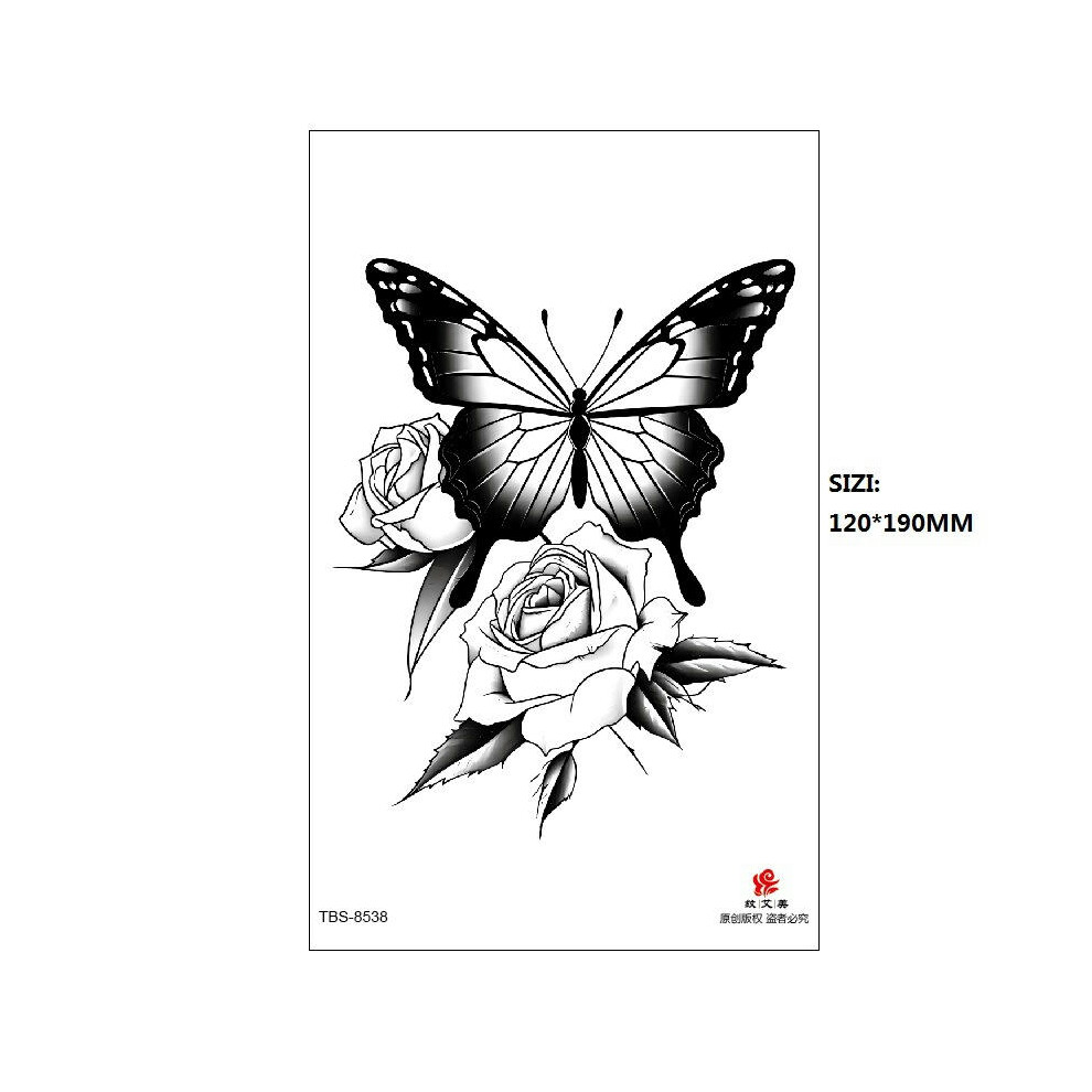 (TBS-8538, 120 * 190MM) New Black Butterfly Owl Sunflower Spot Wholesale Cross-Border Set Water Transfer Printing Simulation Temporary Tattoo Stickers