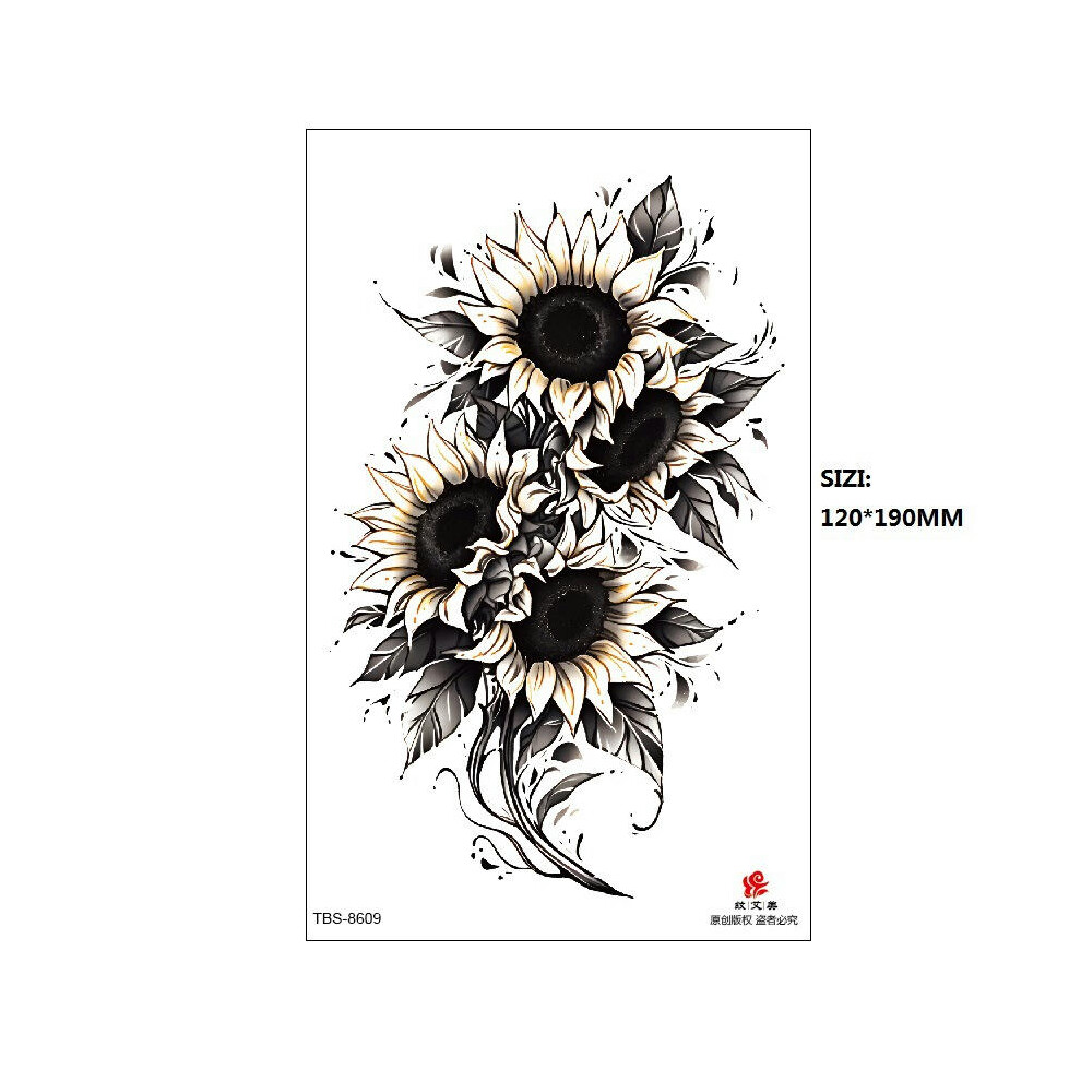 (TBS-8609, 120 * 190MM) New Black Butterfly Owl Sunflower Spot Wholesale Cross-Border Set Water Transfer Printing Simulation Temporary Tattoo Stickers