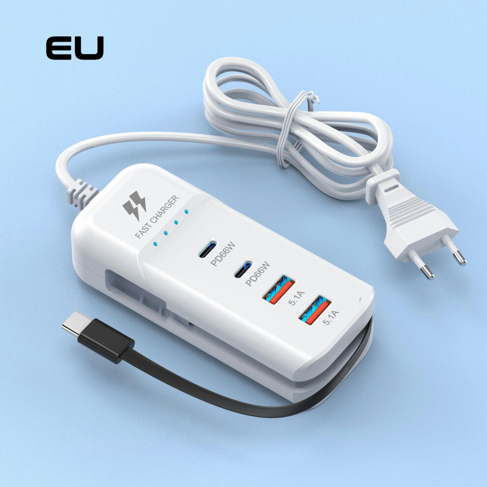 (European standard double PD with packaging) Multi Port Charger Plug PD Port+USB With Type-C Socket Extension Cable