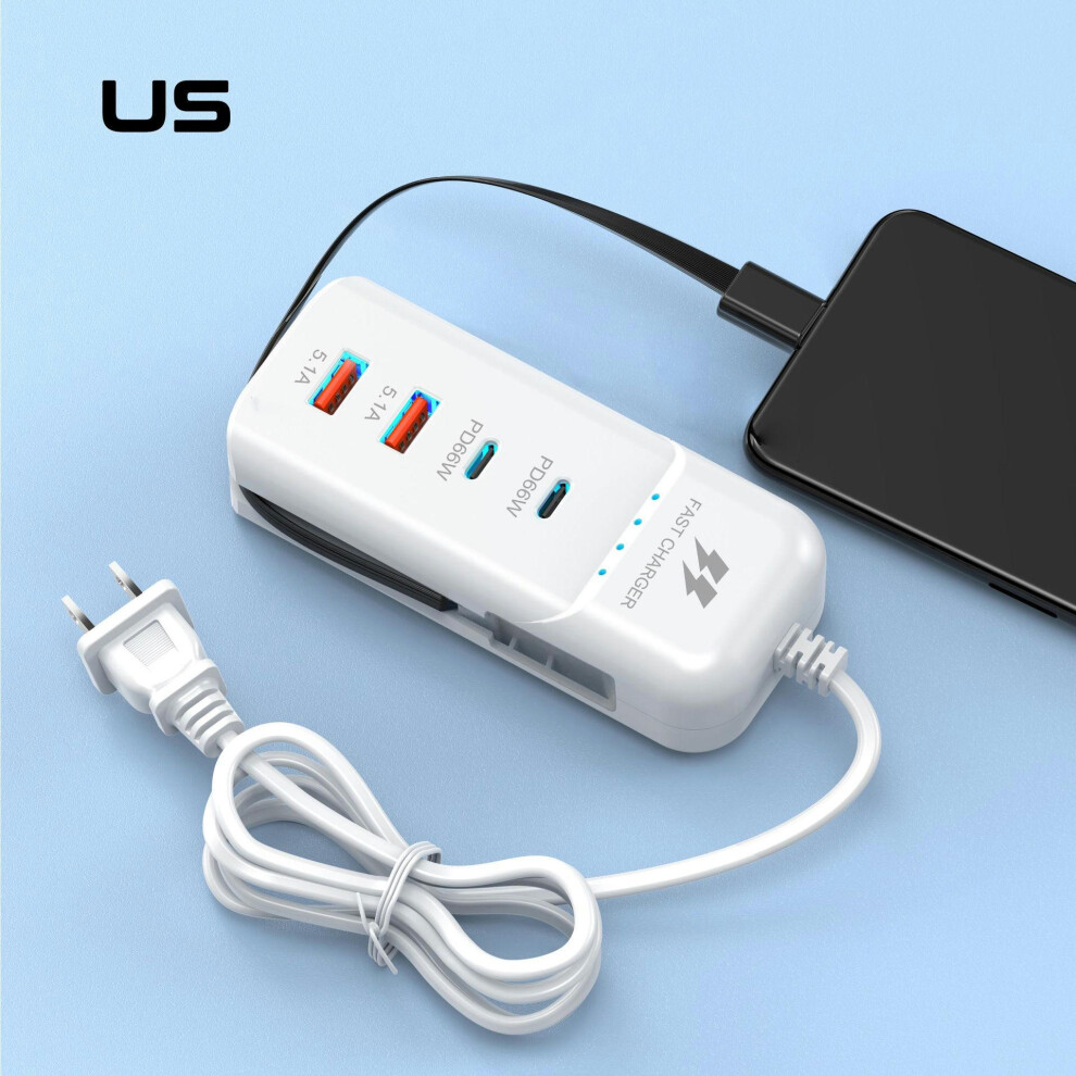 (US standard double PD with packaging) Multi Port Charger Plug PD Port+USB With Type-C Socket Extension Cable