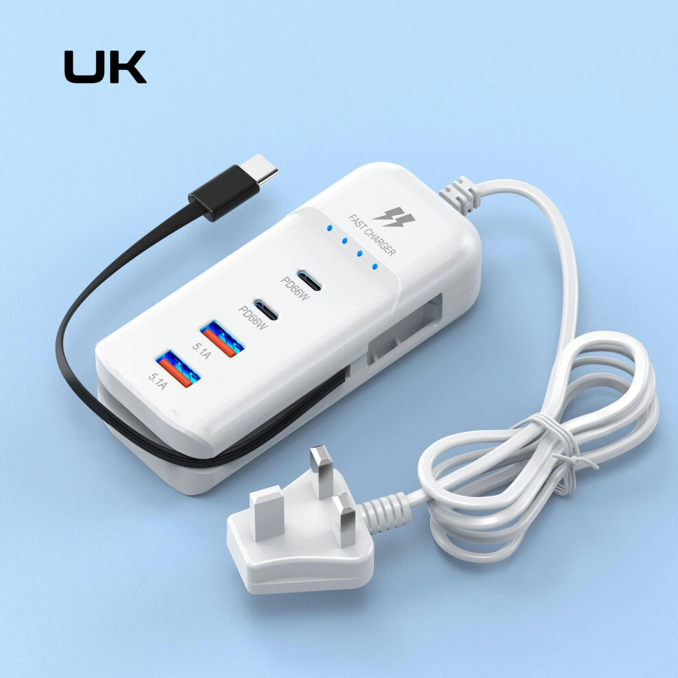 (British standard double PD with packaging) Multi Port Charger Plug PD Port+USB With Type-C Socket Extension Cable