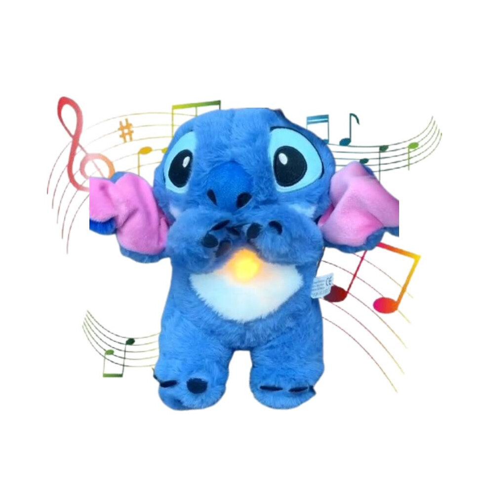 (Blue) Kid Stitch Breathing Musical Soothing Doll Sleep Toys Anxiety Relief Plush Toys