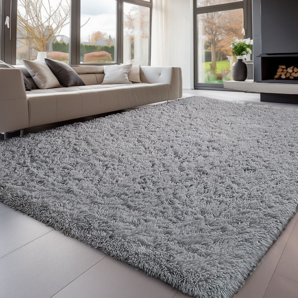 (Grey Rug) Large Shaggy Rugs Living Room Rug Fluffy Carpet