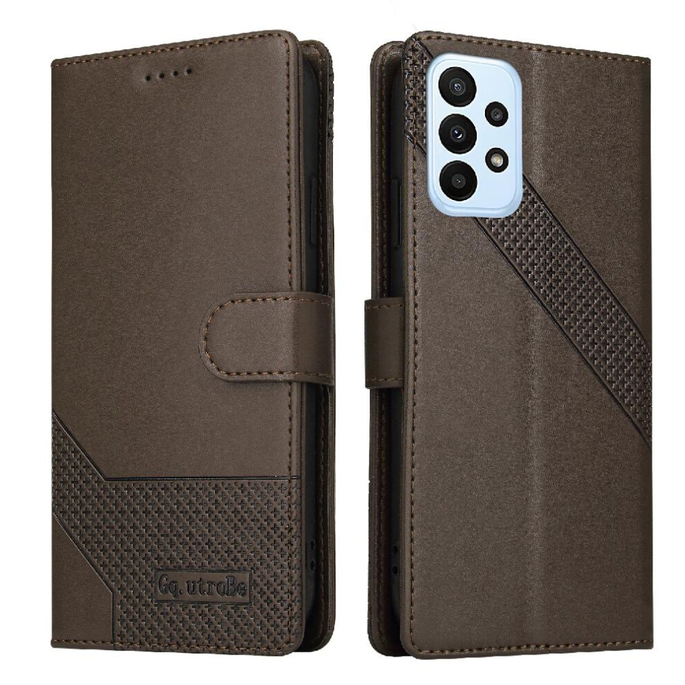 (Brown) Flip Case For Samsung Galaxy A23 Kickstand Premium Leather Three Card Slots 4 Corner Protection Shockproof Brown 764762758677