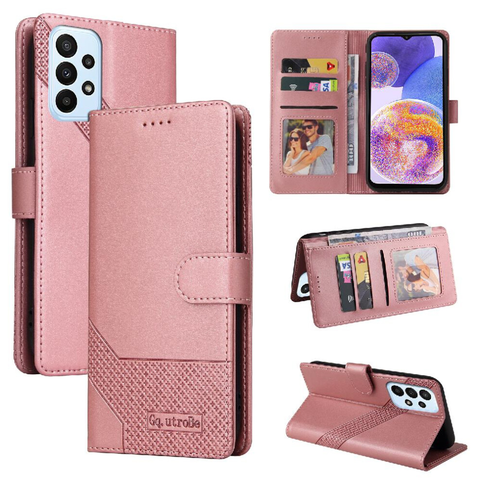 (Rose ) Flip Case For Samsung Galaxy A23 Kickstand Premium Leather Three Card Slots 4 Corner Protection Shockproof Gold 764762758639