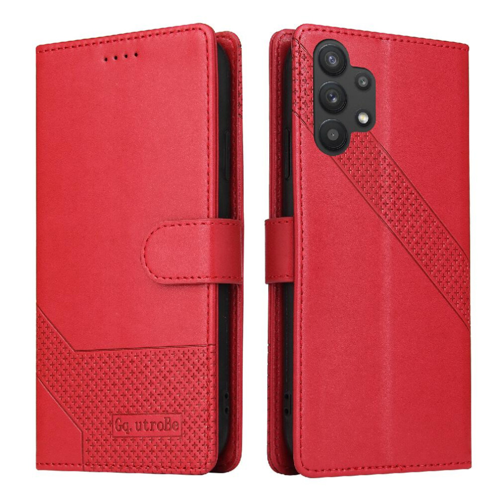 (Red) Flip Case For Samsung Galaxy A32 5G Three Card Slots Premium Leather 4 Corner Protection Shockproof Kickstand Red 764762758844