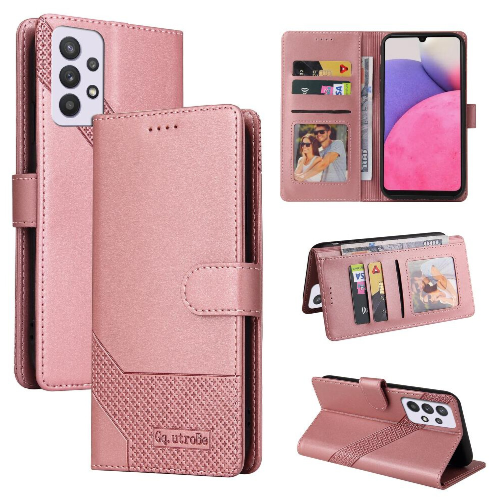 (Rose ) Flip Case For Samsung Galaxy A33 5G Premium Leather Shockproof 4 Corner Protection Kickstand Three Card Slots Gold 764762758882