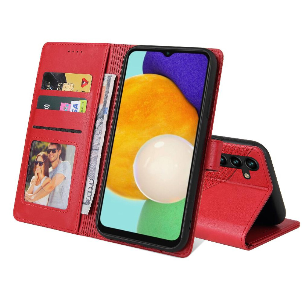 (Red) Flip Case For Samsung Galaxy A54 Shockproof Kickstand Three Card Slots 4 Corner Protection Premium Leather Red 764762758998