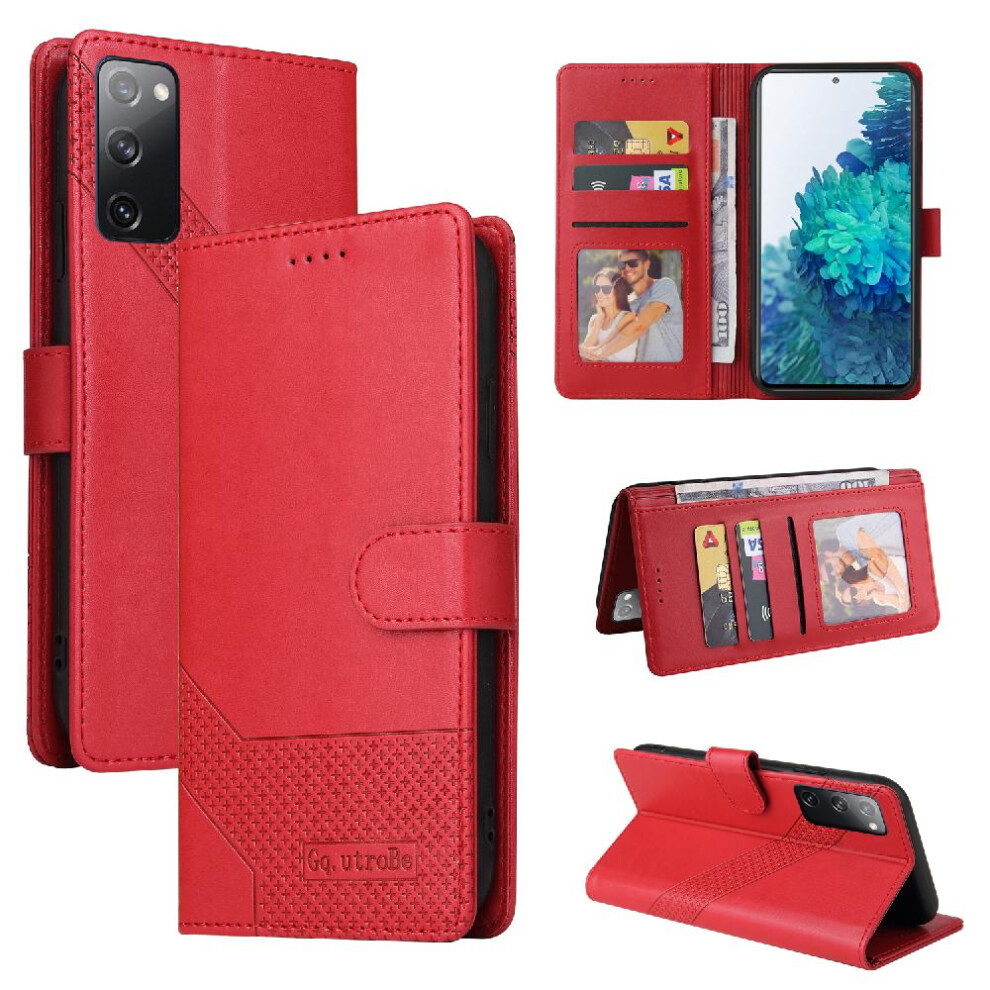 (Red) Flip Case For Samsung Galaxy S20 Fe Premium Leather Kickstand Three Card Slots Red 764762759049