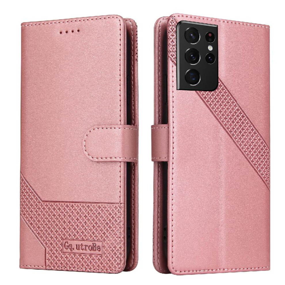 (Rose ) Flip Case For Samsung Galaxy S21 Ultra Kickstand Three Card Slots Premium Leather Gold 764762759131