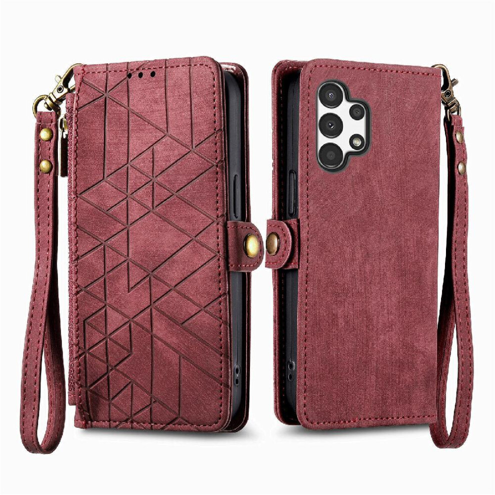 (Red) Flip Case For Samsung Galaxy A13 4G Wallet Leather Case Flip Cover Simple Business Shockproof Red 764762759704