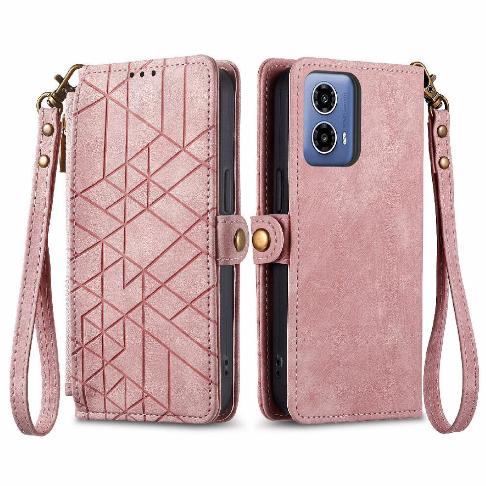 Photos - Case  Flip  for Motorola Moto G34 5g Leather  Flip Cover Simple Business Wallet Shockproof(Pink)