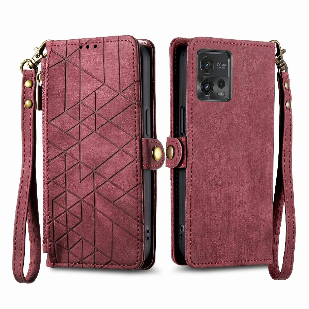 (Red) Flip Case For Motorola Moto G72 Flip Cover Shockproof Leather Case Wallet Simple Business Red 764762761059