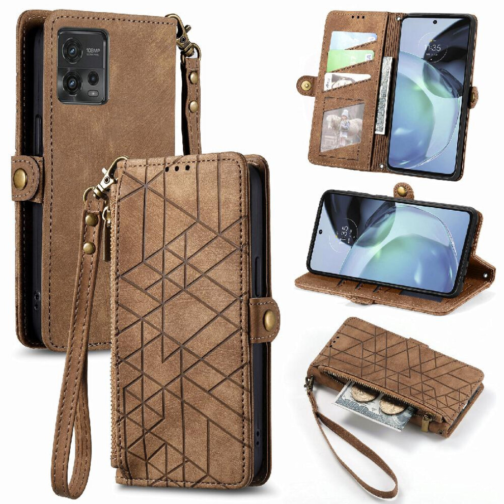(Brown) Flip Case For Motorola Moto G72 Flip Cover Shockproof Leather Case Wallet Simple Business Brown 764762761073