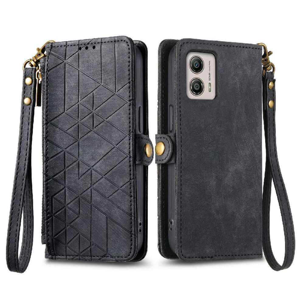 (Black) Flip Case For Motorola Moto G53 Simple Business Flip Cover Leather Case Shockproof Wallet Black 764762761141