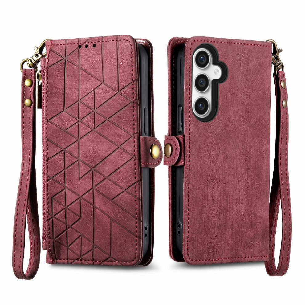 (Red) Flip Case For Samsung Galaxy S23 Fe Leather Case Shockproof Wallet Simple Business Flip Cover Red 764762761295