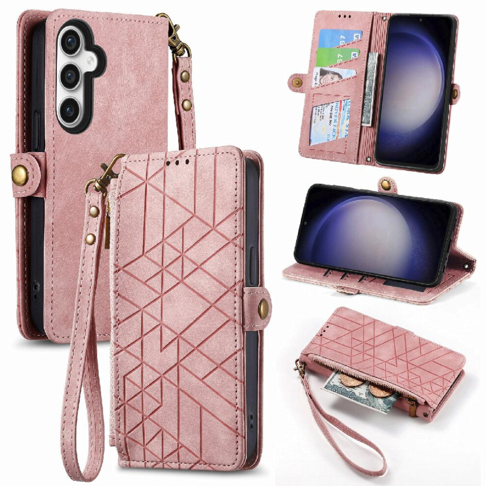 (Pink) Flip Case For Samsung Galaxy S23 Fe Leather Case Shockproof Wallet Simple Business Flip Cover Pink 764762761271