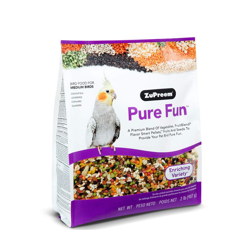 ZuPreem Pure Fun Bird Food for Medium Birds, 2 lb - Variety Blend of Vegetables, FruitBlend Pellets, Fruit,
