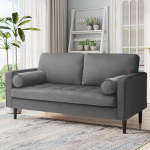(Grey) 2-Seat Velvet Sofa with Bolster Pillows