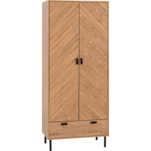 Leon 2 Door 1 Drawer Wardrobe Medium Oak Effect with Metal Feet