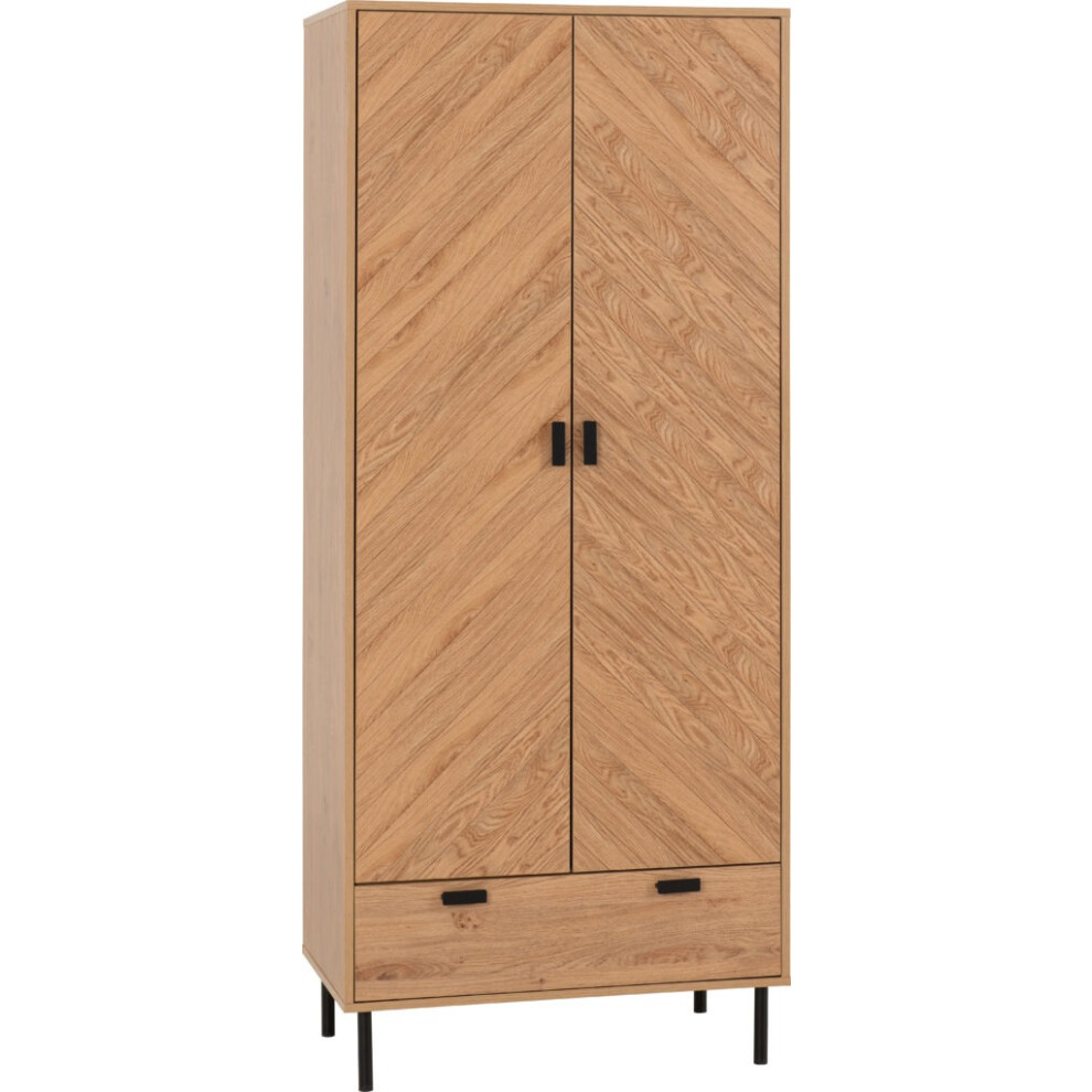 Leon 2 Door 1 Drawer Wardrobe Medium Oak Effect with Metal Feet