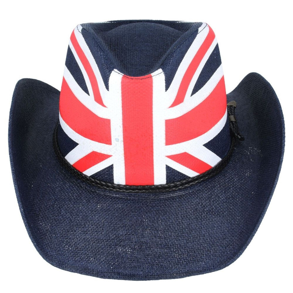 (Navy) Union Jack Cowboy Hat with Stiff Paper & PU Band