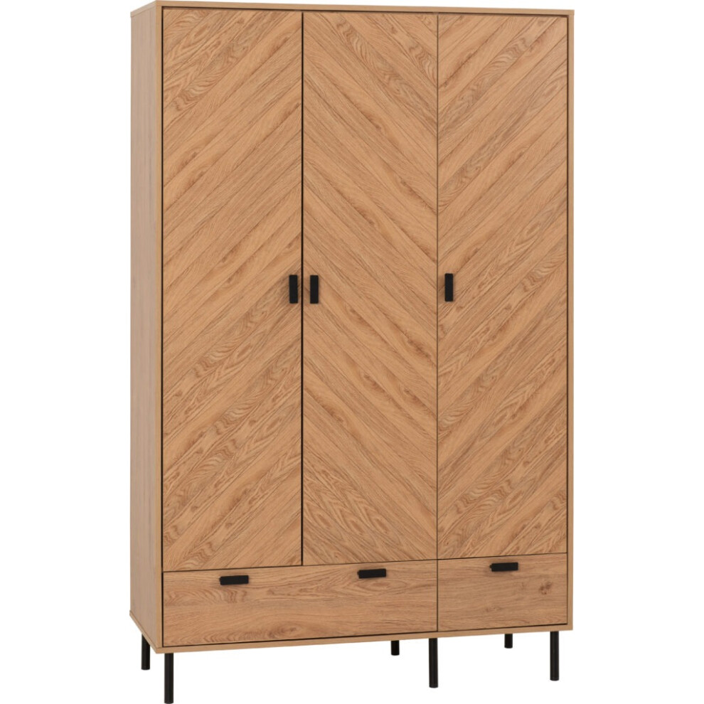 Leon 3 Door 2 Drawer Wardrobe Medium Oak Effect with Metal Feet