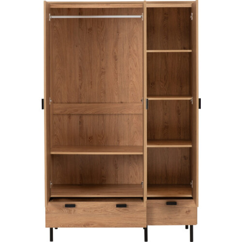 Seconique Leon 3 Door 2 Drawer Wardrobe Medium Oak Effect with Metal Feet 2