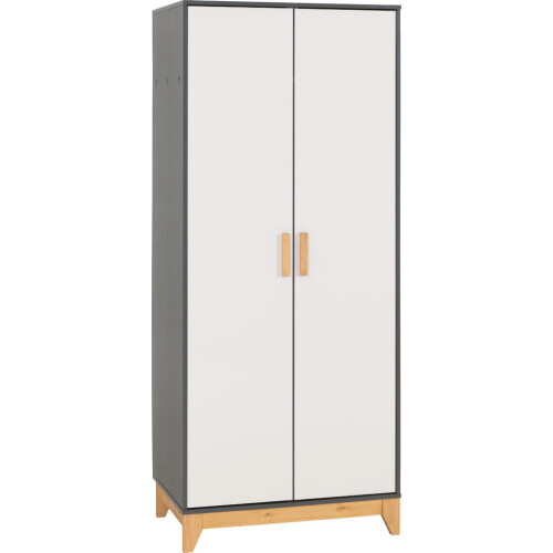 Seconique Cleveland 2 Door Wardrobe in White and Pine with Grey Metal Effect