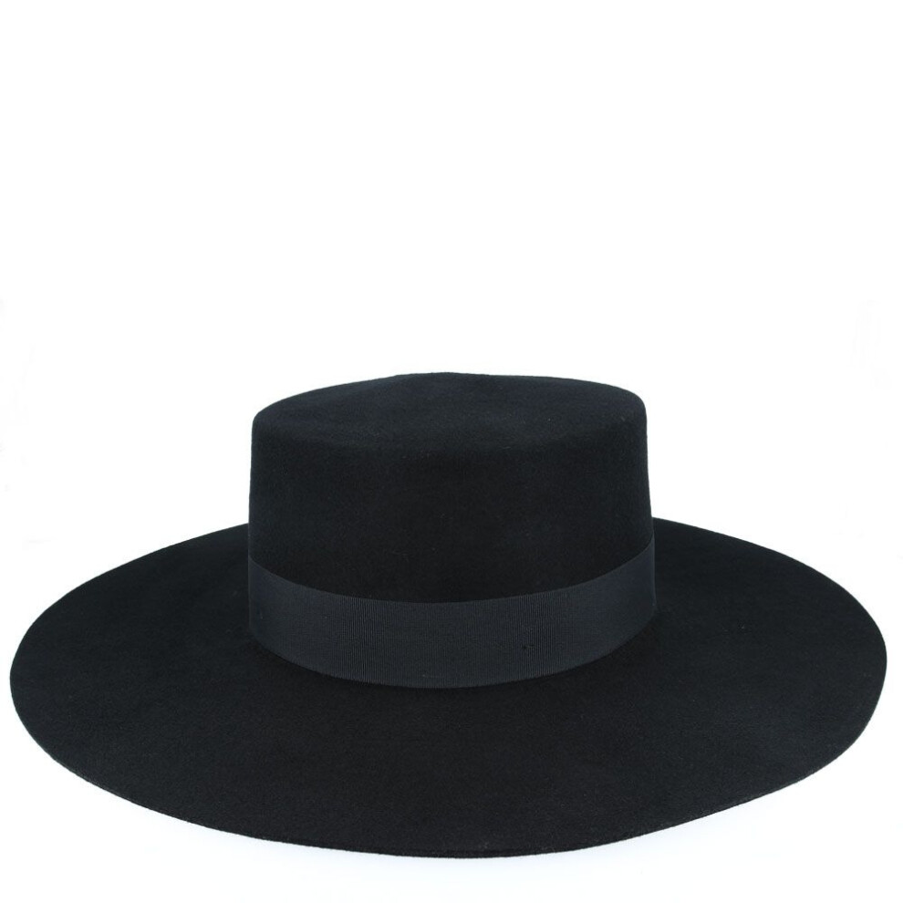 (Small) Black Jason Wide Stiff Brim Wool Pork Pie Hat