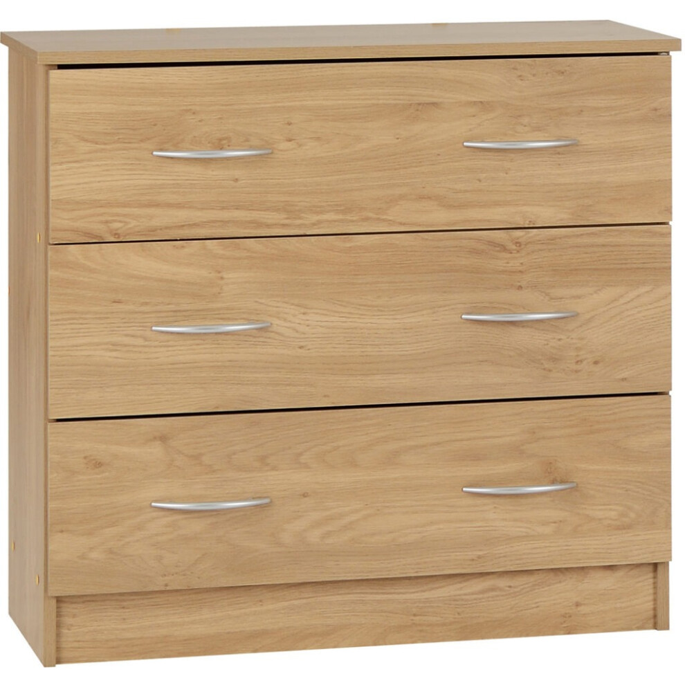 Bellingham 3 Drawer Chest of Drawers in Oak Effect Veneer Metal Runners