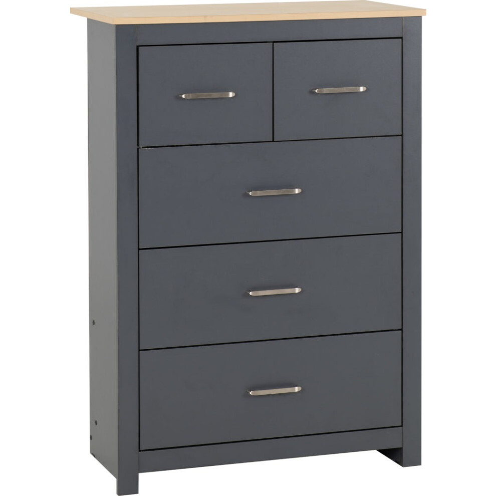 Seconique Portland 5 Drawer 3 And 2 Chest In With Oak Effect Finish Grey