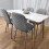 Wooden Dining Table with 4 Grey Gem Patterned Chairs White Table 2
