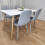 Wooden Dining Table with 4 Grey Gem Patterned Chairs White Table 4