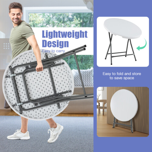 Casart Round Folding Table 81 CM Plastic Dining Table w/ Non-slip Foot Pads 2