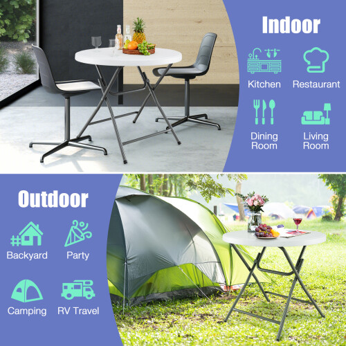 Casart Round Folding Table 81 CM Plastic Dining Table w/ Non-slip Foot Pads 1