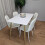 Wooden Dining Table with 4 White Gem Patterned Chairs White Table 2