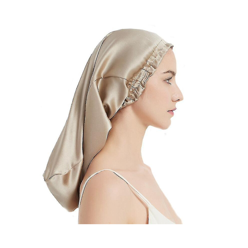 100% Mulberry Silk Night Cap For Long Hair,long Silk Bonnet Sleep Cap (apircot)