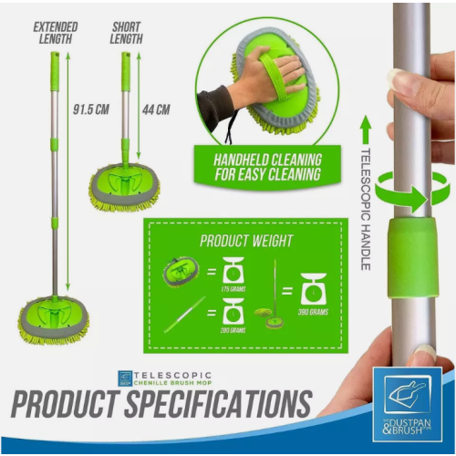 Car Wash Mop Head Microfibre Telescopic Cleaning Brush Long Handle 2