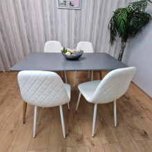 Dining Table Set of 4 Wooden Grey Table with 4 White Gem Chair