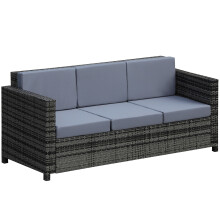 Outsunny Rattan Wicker 3-seater Sofa Chair Patio Furniture w/ Cushion Black