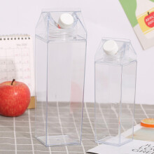 (1pcs-500ml) Milk Carton Water Bottle Clear Square Milk Bottles Plastic Leak Proof Cup 1000ml, Reusable Transparent Milk Cardboard Water Bottle