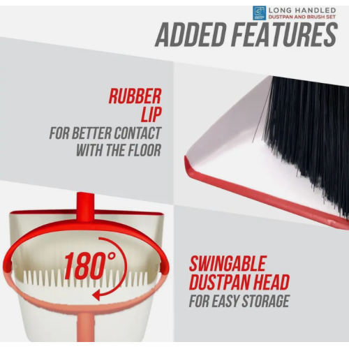 Long Handled Dustpan and Brush Set Broom Sweeper Strong Metal Handle 1